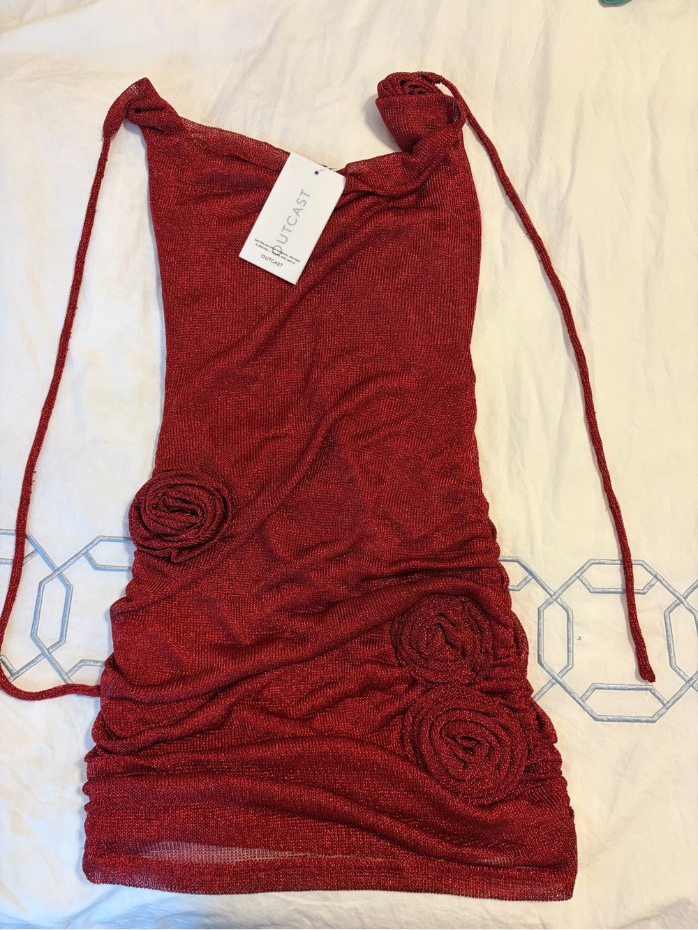 Outcast Red Rose-Applique Mini Dress